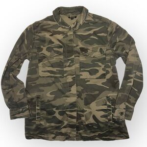 Topshop Women' Utility Distressed Camo Button up Jacket Size 8